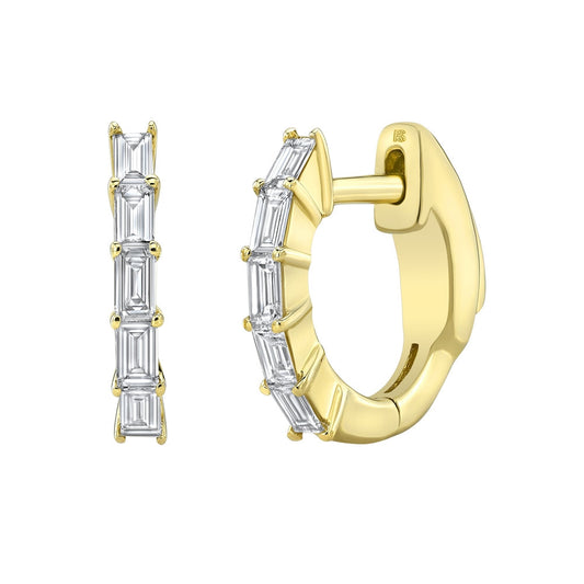 14k Gold Diamond Baguette Huggie Hoops with Security Latch