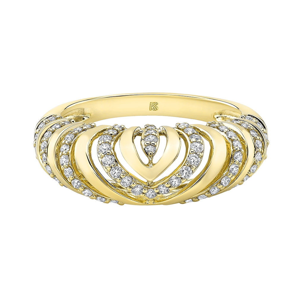 14k Gold Diamond Chevron Mini Dome Ring