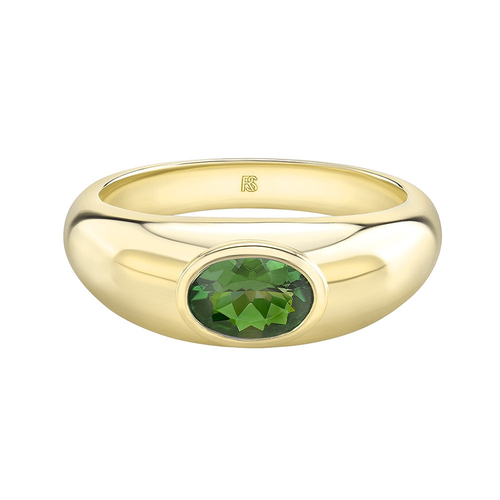 14k Gold Bezel Set Green Tourmaline Dome Ring