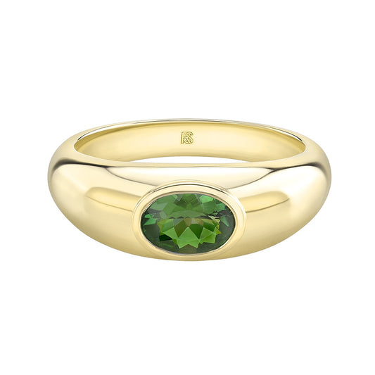 14k Gold Bezel Set Green Tourmaline Dome Ring