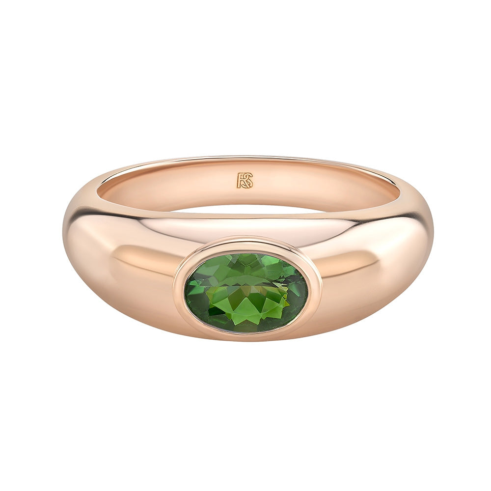 14k Gold Bezel Set Green Tourmaline Dome Ring