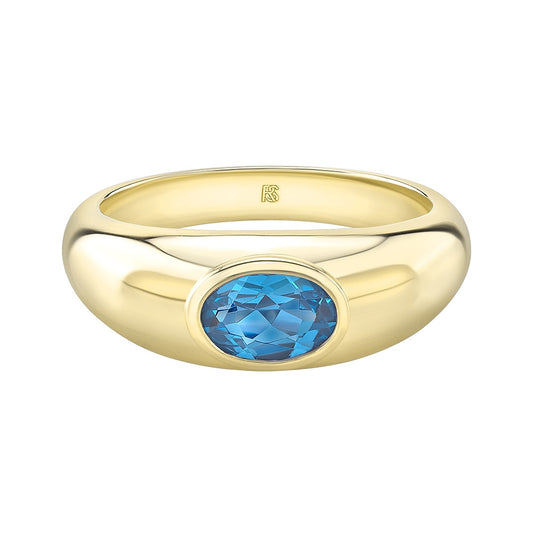 14k Gold Bezel Set Blue Topaz Dome Ring