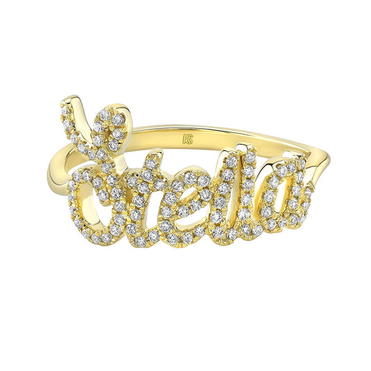 14k Gold Diamond Script Name Ring