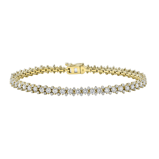 14k Gold Diamond 3 Row Prong Set Tennis Bracelet