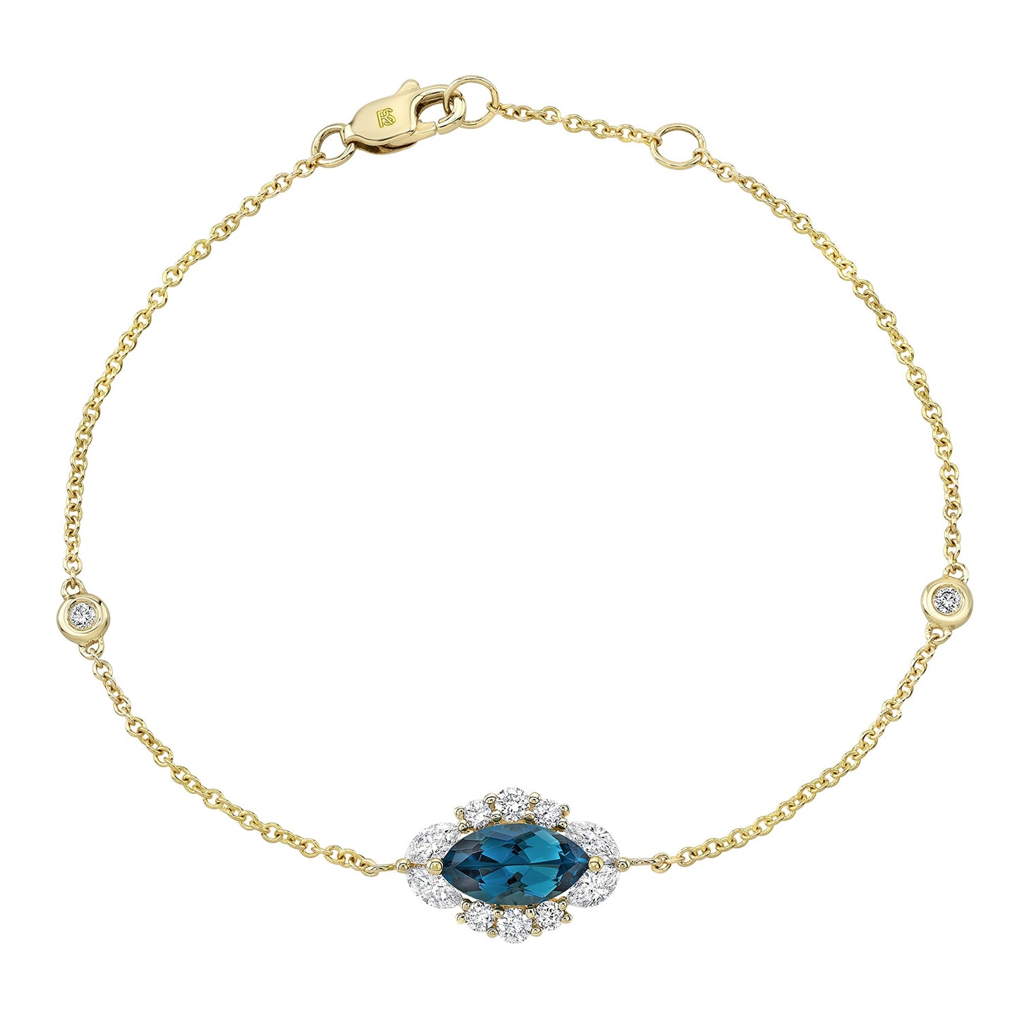 14k Gold Diamond and Blue Topaz Marquise Evil Eye Bracelet