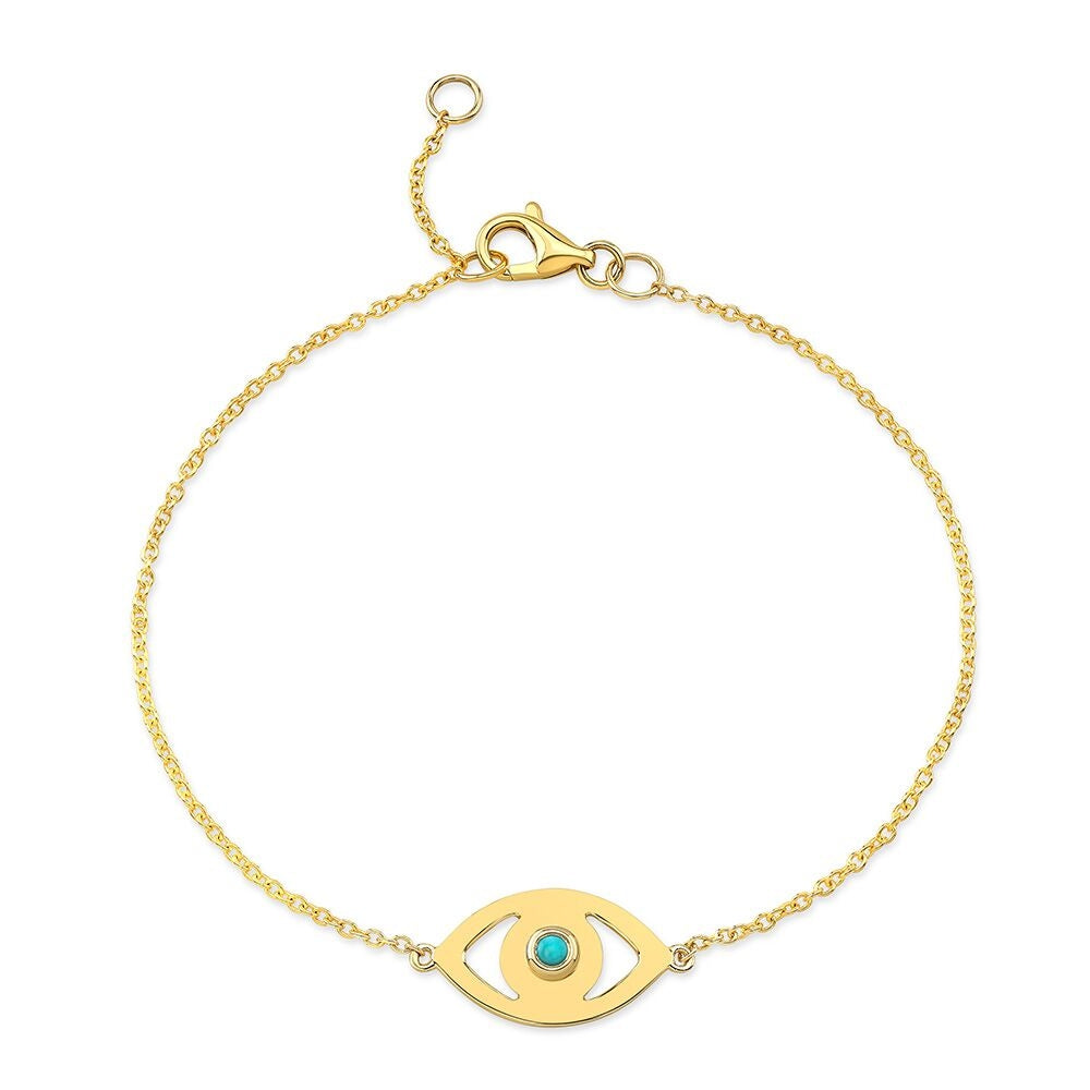 Kids' 14k Yellow Gold Turquoise Bezel Evil Eye Bracelet