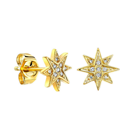 14k Gold Diamond Starburst Stud Earrings