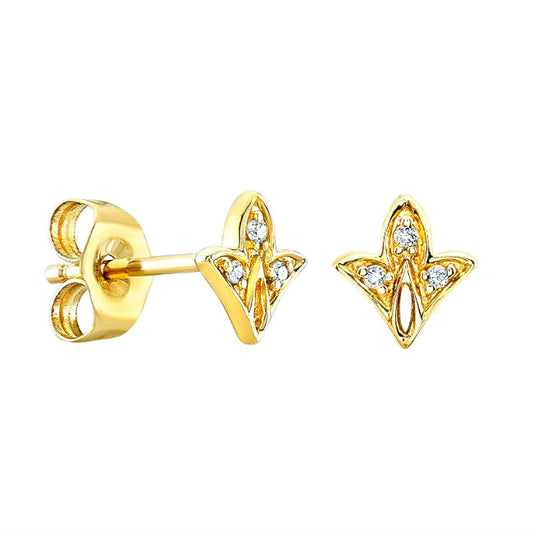 14k Gold Diamond Mini Leaf Stud Earrings