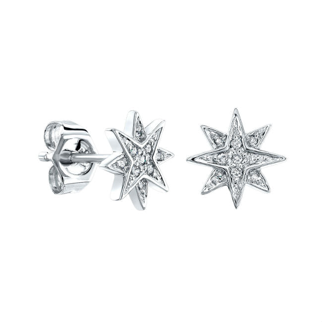 14k Gold Diamond Starburst Stud Earrings