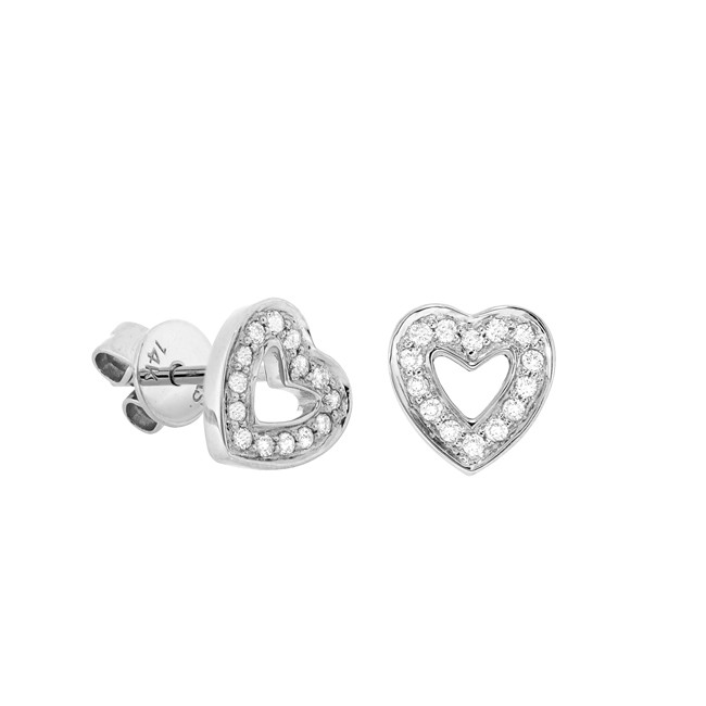 14k White Gold Diamond Cut Out Heart Stud Earrings - EARRINGS - SHOP