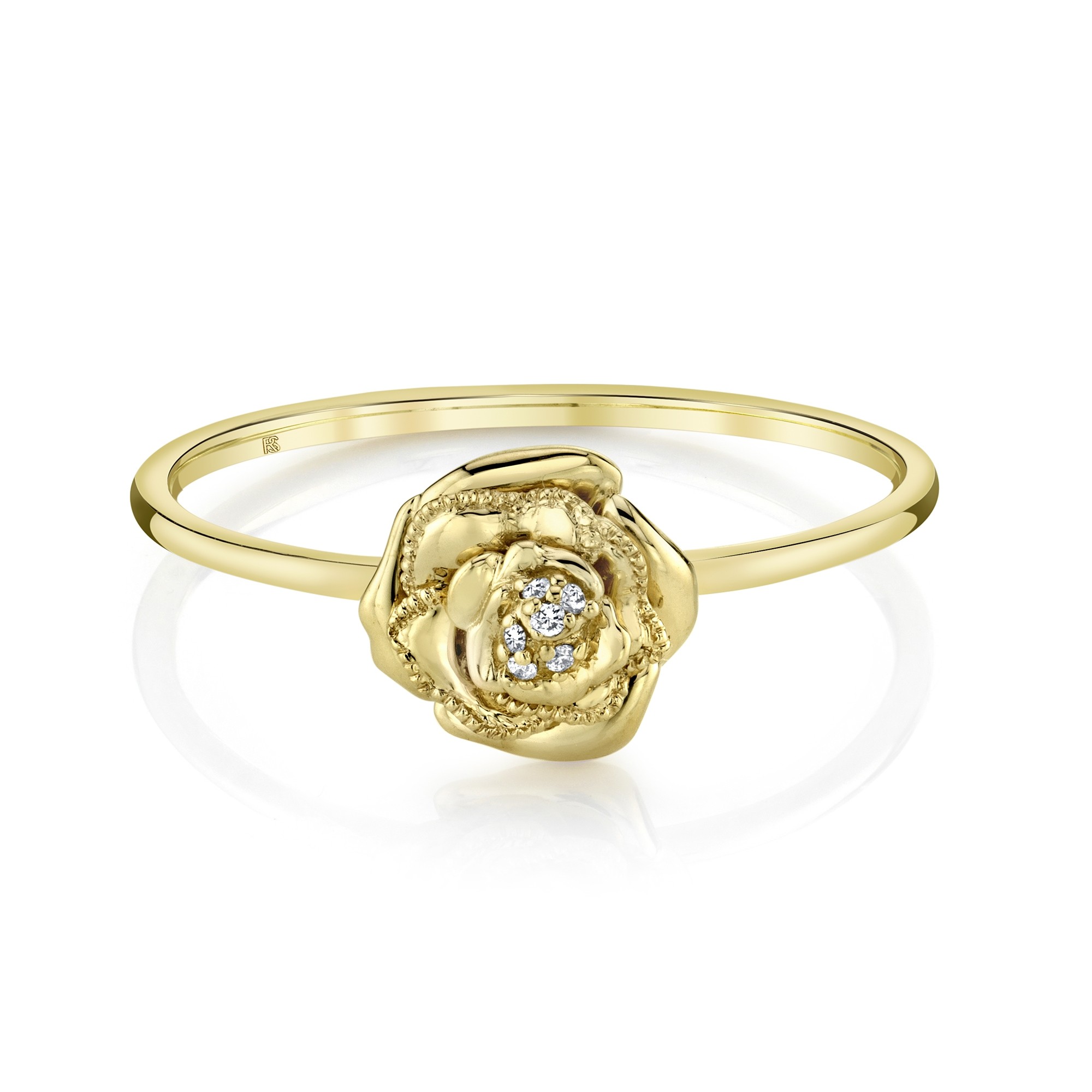 14k Yellow Gold Diamond Rose Ring