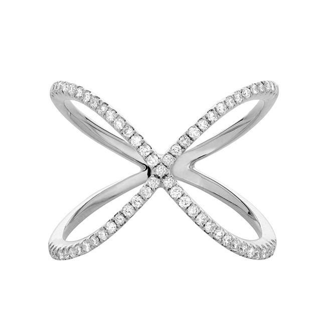 14k White Gold Diamond Infinity X Ring